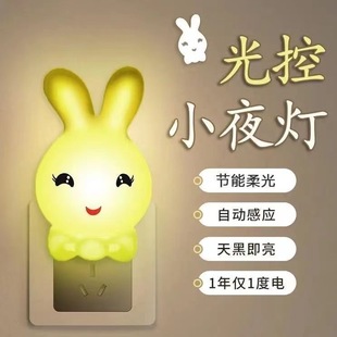 买一送一萌萌兔小夜灯卡通，创意卧室喂奶光控感应led节能插电