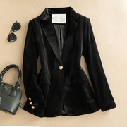 春秋季黑色金丝绒西装外套气质，修身时尚简约丝绒短款西服上衣