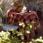 耶诞加厚粗纺毛呢橙黄色格纹餐桌茶几桌布美式庭院装饰布盖布背景