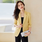 黄色西装外套女七分袖2024春夏季韩版小个子，薄款休闲西服上衣