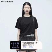 sdeer圣迪奥女装夏装不规则，裁剪蝙蝠袖黑色t恤s20280151