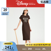 热风T恤连衣裙2024年夏季女士迪士尼联名字母印花T恤连衣裙