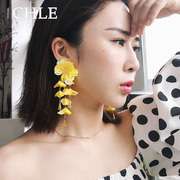 CHLE夸张黄色亮片耳环网红长款耳坠韩国时尚气质大花朵度假耳饰女