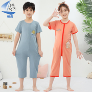 儿童连体睡衣夏季薄款短袖，大童女男童拉链宝宝，空调服3-4-5-7-8岁9