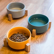 宠物狗碗水碗竹架ins哑光，色釉陶瓷沙拉碗，餐桌喝水猫咪狗碗食盆