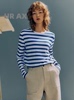 UR AX2024春季女装海军风撞色条纹刺绣宽松长袖T恤UWU440001