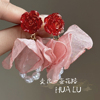 HUALU-鸢尾玫瑰~法式超仙女浪漫白色雪纺花瓣花朵珍珠蚊香盘耳夹