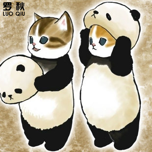 可爱猫咪熊猫印花卡通趣味短袖t恤衫男女学生情侣装纯棉半袖体恤