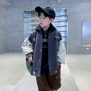 男童秋冬装韩版棒球，服夹棉外套，2023中大儿童冬季酷帅加厚上衣