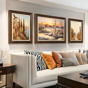 客厅装饰画风景油画大气复古沙发，背景墙三联画山水壁画书房画美式