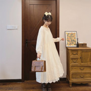 日系甜美蕾丝花边娃娃领连衣裙森系叠穿内衬裙仙女白色打底裙长裙