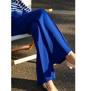 克莱因蓝西装阔腿裤女夏季2024高腰直筒裤，垂感宝蓝色长裤子