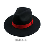 上海滩大沿礼帽男士黑色毛呢英伦帽子女爵士帽新郎婚庆绅士帽复古