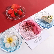 日式水晶玻璃盘子粉色创意点心水果盘早餐沙拉餐盘家用甜品碟子