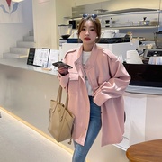 粉红色甜酷机车皮衣外套，女2023秋季款韩版时尚，休闲减龄设计感夹克