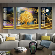 客厅装饰画三联麋鹿晶瓷沙发背景墙壁画简约现代大气卧室床头挂画