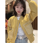 2025春季百搭棒球服小夹克服洋气pu拼皮立领短款女神外套韩版大兜