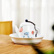 手绘猫茶壶单壶泡茶小茶壶，陶瓷萌趣小号中式功夫茶壶提梁壶茶具