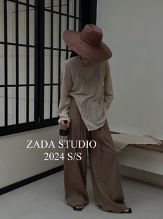 zada2024春夏针织镂空大毛衣，百搭长袖上衣透式装韩系罩衫