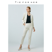 TieForHer OL系列 米白色西装外套女一粒扣职业九分裤两件套