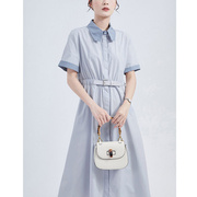 高货衣优雅 夏Polo领设计感浅蓝色收腰显瘦气质裙子茶歇法式连衣