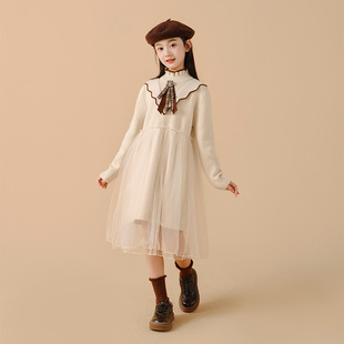 女童毛衣连衣裙秋冬款，2023年韩版中大童，女装针织纱裙公主裙子