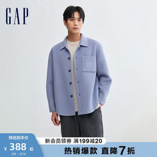 Gap男装春秋LOGO羊毛混纺休闲翻领夹克时尚流行衬衫式外套889749