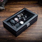 碳纤维纹皮质手表眼镜近视墨镜展示盒子家用大腕表整理黑色收纳盒