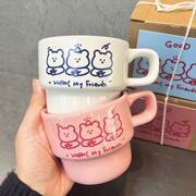 波猫与浪兔可爱卡通三只小熊咖啡杯生日礼物情侣水杯礼盒装杯