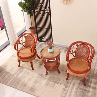 卧室花园创意印尼天然真藤椅子茶几三件套单人休闲阳台沙发滕高背