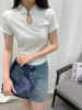 xt1032春款新中式国风盘扣，短袖t恤中式女装，白色高级感别致上衣