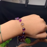 14k绕线手链紫水晶圆珠时尚奢华天然镀14k玫瑰金色彩(金色彩)宝手链女