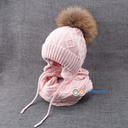 棉针织婴儿套装秋冬帽子脖套 宝宝毛线帽子围脘
