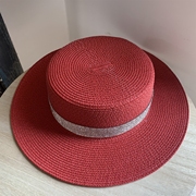 草帽女夏天大檐可折叠出游度假海边沙滩帽水钻红色小礼帽法式英伦