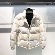 鸟先森羽绒服男潮牌冬季白色立领短款高端加厚亮面工装外套