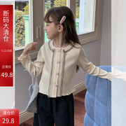 2025春秋新款儿童洋气甜美气质花边针织衫女童韩版短款小香风外套