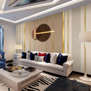 现代简约线条墙纸轻奢圆形卧室壁布电视背景沙发客厅木格栅壁画