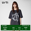 uti深灰色抽象几何图形t恤女艺术感圆领短袖，上衣尤缇2024夏季