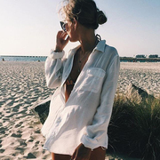 衬衣式海边度假防晒衣女长袖沙滩外套泳衣外搭开衫比基尼罩衫