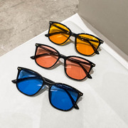 彩色镜片TR90时尚眼镜橘黄色蓝色两点男圆脸墨镜个性配近视太阳镜