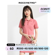 ROCO粉色高端POLO领连衣裙宽松气质减龄娃娃领T恤裙