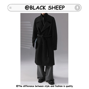 BLACKSHEEP小众设计感假两件大衣毛呢中长款外套轻熟风衣呢子男春