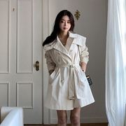春季韩国女装Themood 轻奢气质双排扣风衣款连衣裙