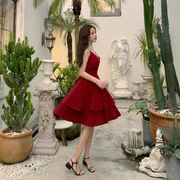 土耳其泰国吊带连衣裙红色性感露背沙滩裙子雪纺海边度假长裙