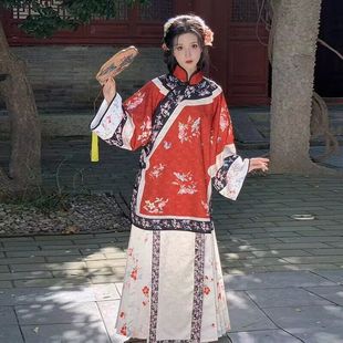 原创中式国风清汉女装商晋少奶奶服装清宫格格斜襟立领马面裙套装