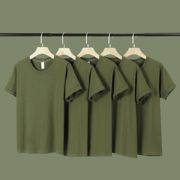 270g日系重磅纯棉军，绿色t恤男士，宽松厚实全棉纯色短袖体恤