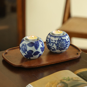 中式青花瓷陶瓷烛台艺术装饰摆设，陶瓷蜡烛烛光晚餐陶瓷饰品摆件