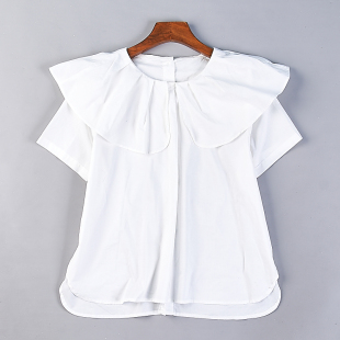 韩版纯棉娃娃领衬衫，女1.23h77692少女可爱两面，穿宽松短袖减龄上衣