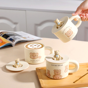 创意陶瓷水杯办公室可爱杯子女马克杯家用燕麦早餐杯高颜值带盖