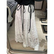 pl--春夏时尚法式高腰水溶蕾丝半身裙设计感白色，半身长裙